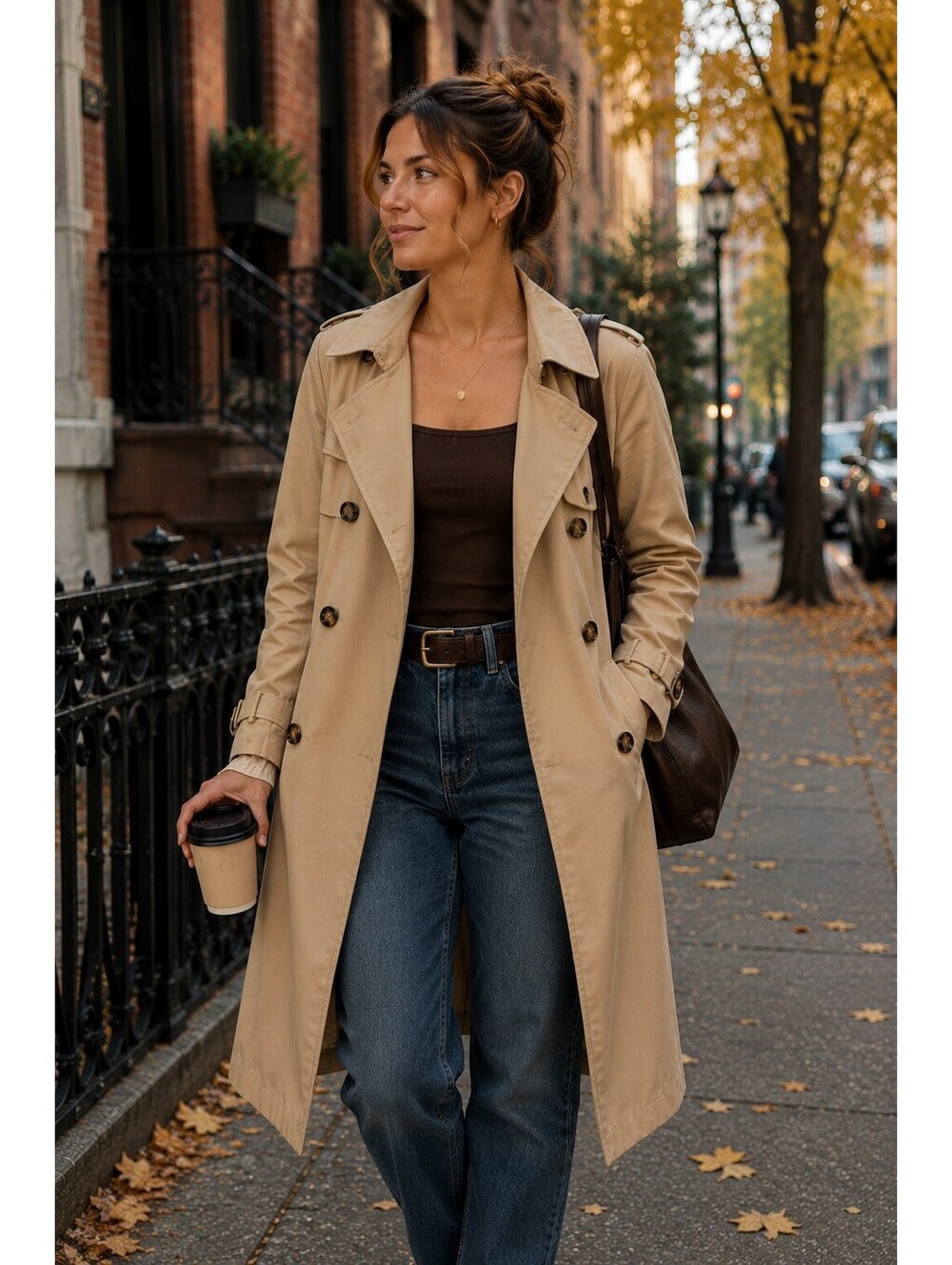 Calvin Klein Trench Coat Womens Tan Double Breasted Belted Classic Size M